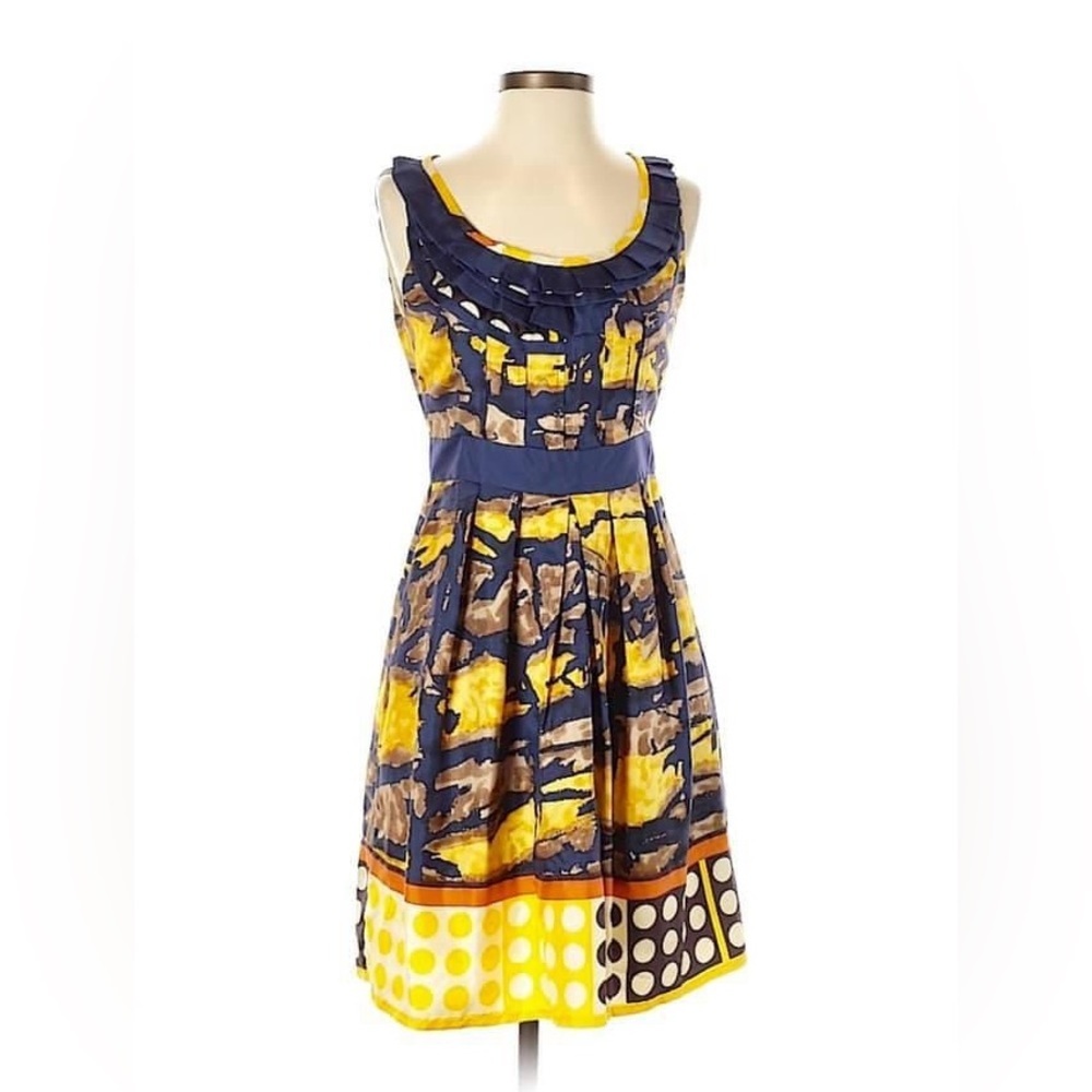 BARASCHI navy and yellow silk dress in excellent condition